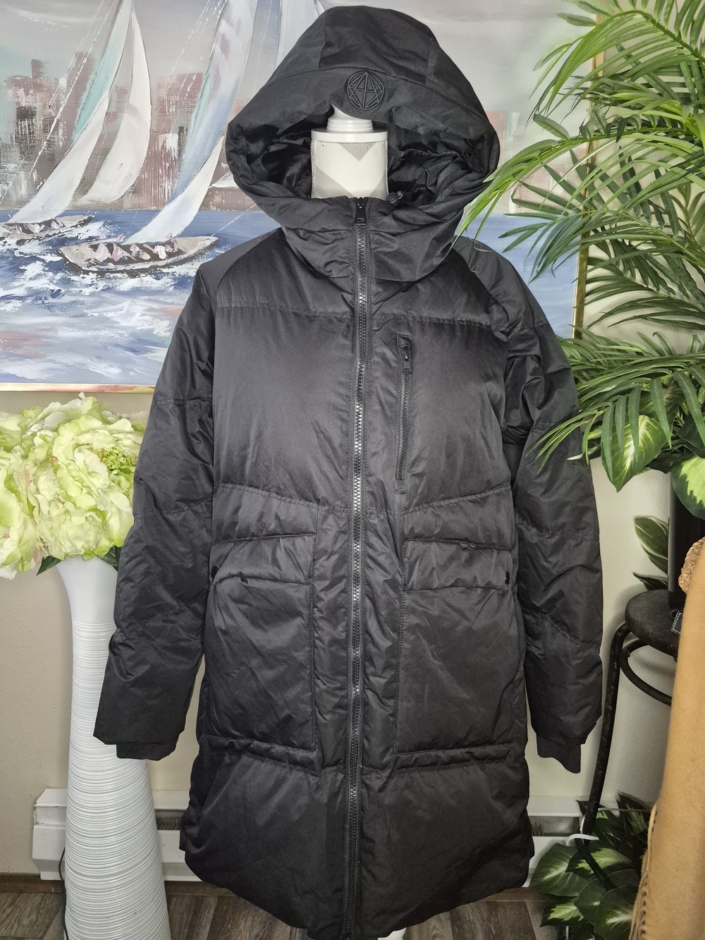 Mondetta Black Hooded Long Puffer Coat